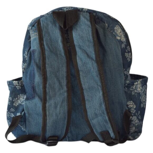 Upcycled Floral Denim Backpack with Jeans Pockets – Y2K Boho Preloved Bag main image 4